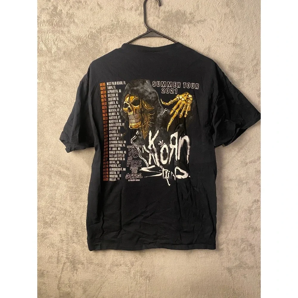 Korn Summer Tour 2021 T Shirt Mens L Black Graphic Band Tee Skeleton Tour Dates
